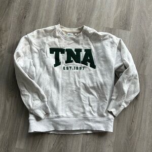 TNA Light Gray Crewneck Sweater with Green Logo